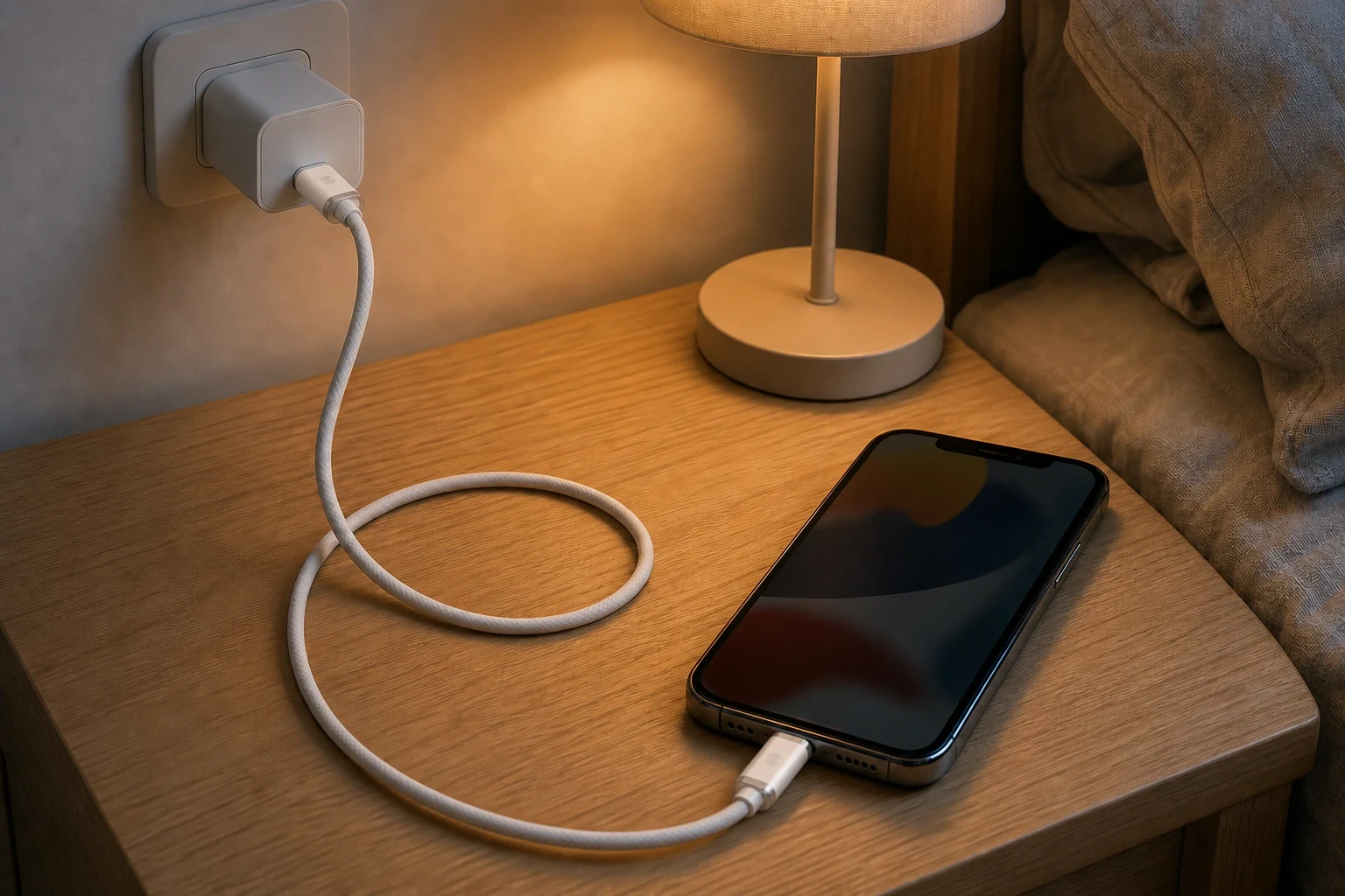 MAIXI C3 圆形编织线连接墙面 USB-C 充电器与 Lightning 手机